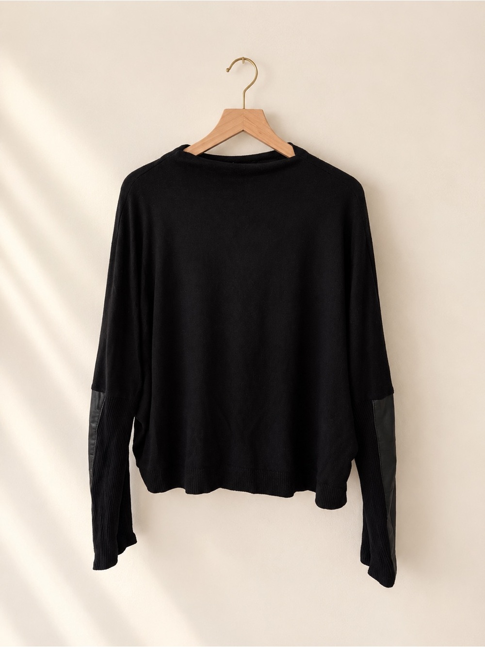 Express Faux Leather Dolman Sleeve Mock Neck Sweater Black- XL